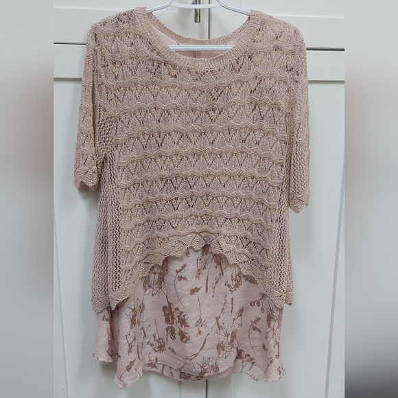 papa Tops - Breezy tank with crochet overlay top